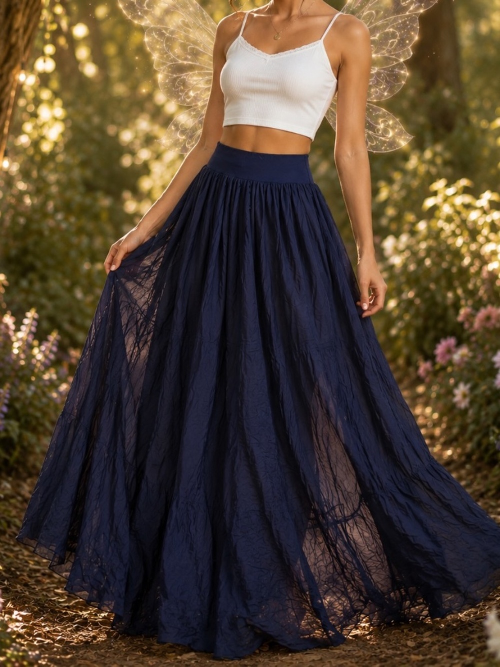 Made in Italy Maxi Skirt Womens Size Large Blue Silk Whimsical Fairy Flowy